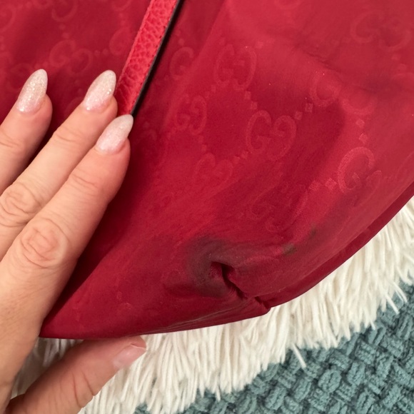 Gucci Red GG Nylon Tote Bag with Leather Trim - Picture 8 of 16